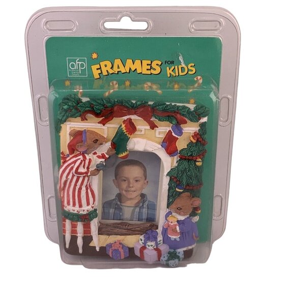 American Greetings Christmas Picture Frame For Kids Photo Green Stocking Mouse - Picture 2 of 3